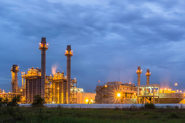 Gas turbine electric power plant in blue hour
